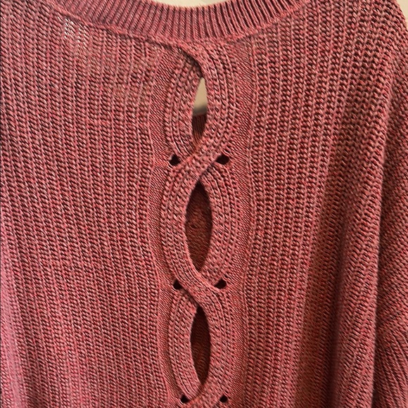 2/$20 EXPRESS Cropped Red-Pink Crew Neck Sweater Textured Knit Open Back Sz Med - Picture 6 of 9